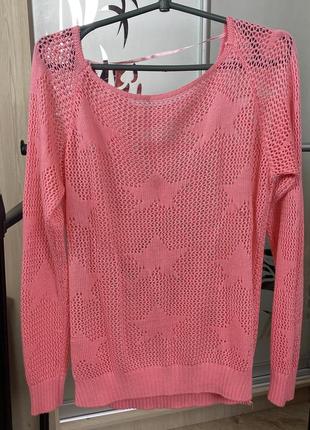 Свитер кофта джемпер диряйный рваный машинная вязка s/m 44/46 коралловый
