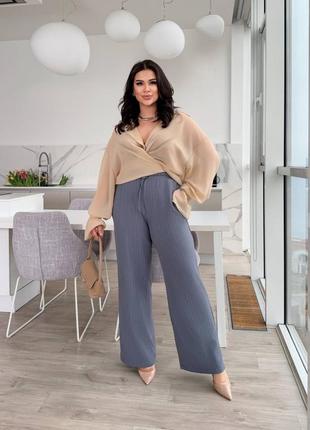 Жіночі штани вільного крою в смужку великі розміри батал plus size