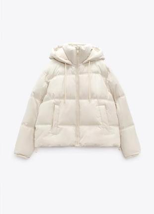 Куртка zara пуффер молочный курточка дубленка
