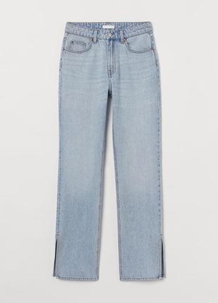 Джинсы прямые с разрезами по бокам 0972580 h&amp;m (м-l) 30 голубой деним