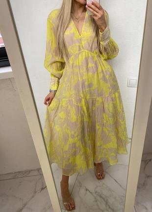 Розкішне рідкісне плаття h&m з ліоцелу шифон квіти міді максіплаття