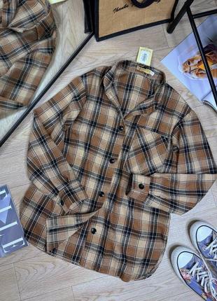 Базова сорочка рубашка в клітинку довгий рукав коричнева з чорним