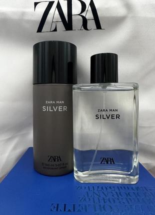 Мужской набор 2шт парфюма zara silver man 90ml + дезодорант zara silver 150ml мужские духи zara silver man