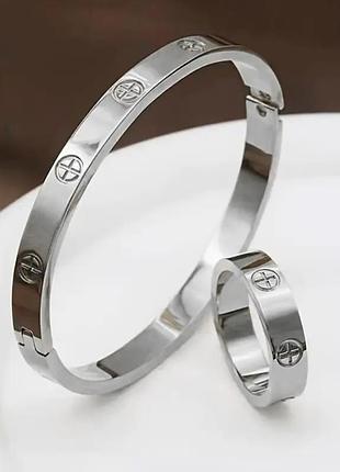 Комплект стальной браслет 6 см и кольцо 19 размер stainless steel медицинская сталь код 6680