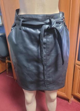 Юбка кожаная на поясе f&amp;f женская