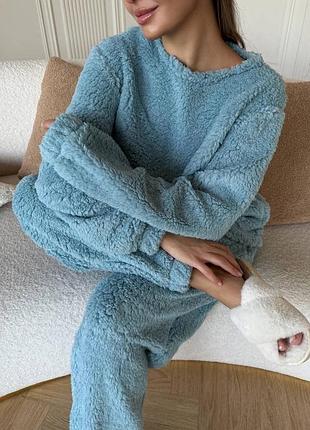 Теплый махровый домашний костюм тедди