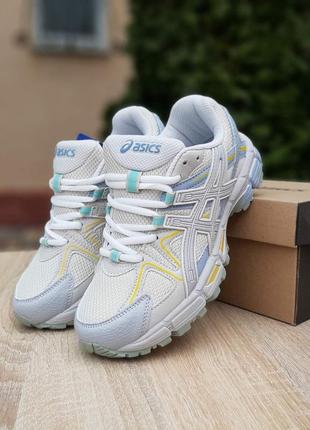 Женские качественные и стильные кроссовки asics gel kahana 8 белые с голубым и желтым