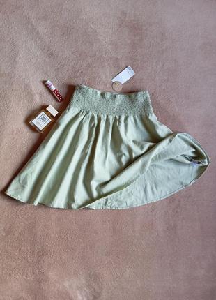 Льняная ментоловая стильная юбка талия на резинке