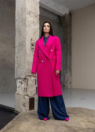 Пальто женское демисезонное двубортное шерстяное, деловое, элегантное, малиновое