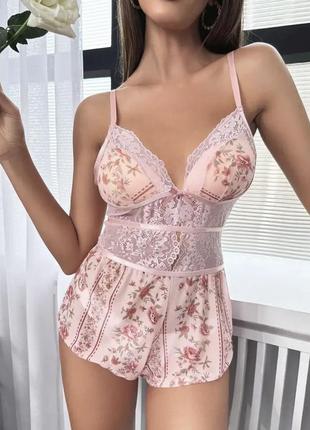 Комбинезон, ромпер сетка,прозрачный,пижама для дома, на фотосессию,с кружевом