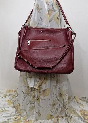 Кожаная сумка трендового винного цвета borse in pelle италия5 фото