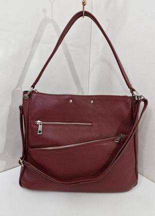 Кожаная сумка трендового винного цвета borse in pelle италия3 фото