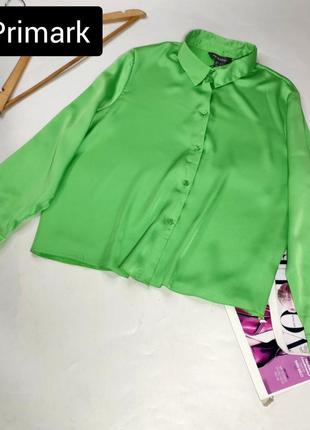 Рубашка женская атласная зеленого цвета прямого кроя от бренда primark l