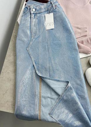 Крутая юбка юбка-миди с разрезом джинсовая zara