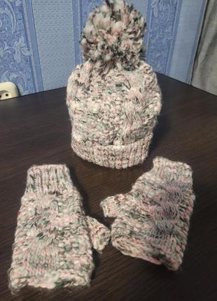 Зимовий набір шапка і рукавички f&f в'язаний