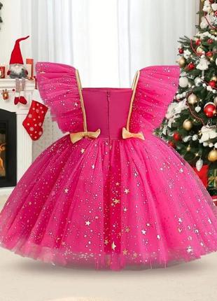 Детское праздничное платье розовое с бантами4 фото