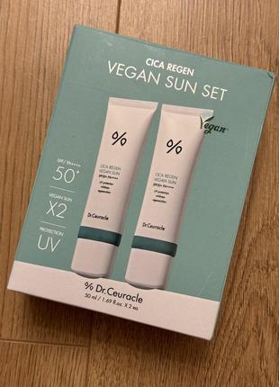 Набор солнцезащитных веганских кремов с центеллой азиатской spf50+ pa++++ dr.ceuracle cica regen vegan sun set duo