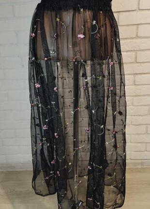 Довга фатинова спідниця з вишивкою, oversize.