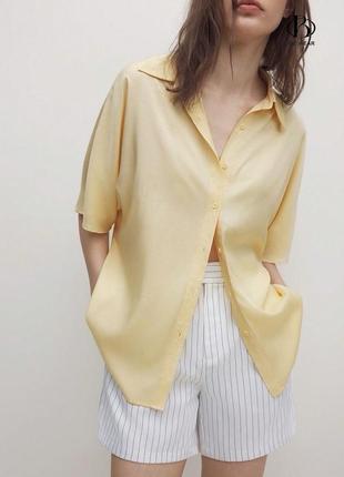 Сорочка з коротким рукавом zara, яскрава сорочка лимонного кольору, сорочка бойфренд, подовжена рубашка, рубашка лаймового кольору