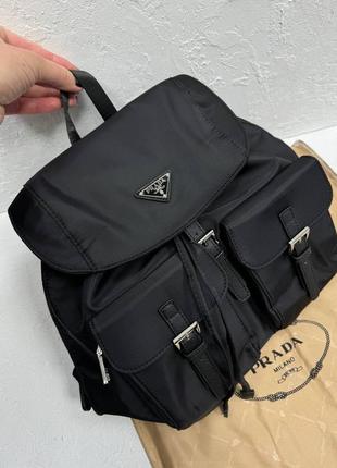 Рюкзак женский из нейлона фабричный китайский портфель нейлон черный серебро подарочный рюкзак в стиль plada milano сумка прада милано