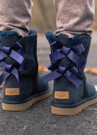 Женские синие угги ugg biley bow ii boot blue5 фото