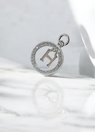 🄷 подвеска серебро буква н покрытие родий фианит кулон1 фото