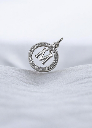 Ⓜ️ подвеска серебро буква м покрытие родий фианит белый