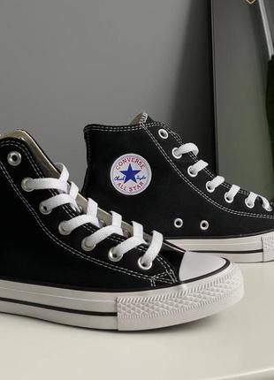 Converse chuck taylor all star hi black жіночі класичні високі кеди конверс чорні женские высокие черные кеды на весну лето