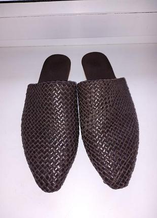 Домашні шкіряні капці мюлі бабуші ручна робота