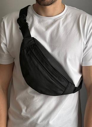 Бананка, сумка на пояс, кожаная, натуральная кожа, черная