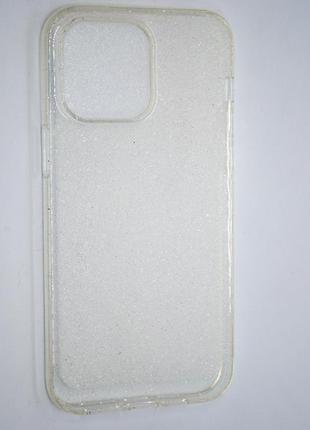 Чехол силиконовый для iphone 14 pro max прозрачный с серебристыми блестками