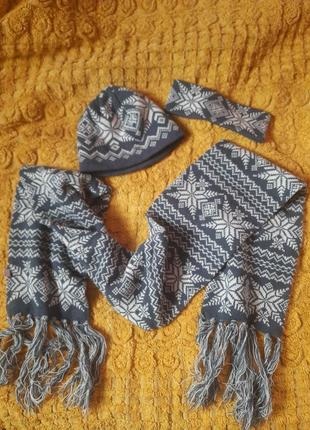 Классный комплект триечка повязка, шапка и шарф 2м