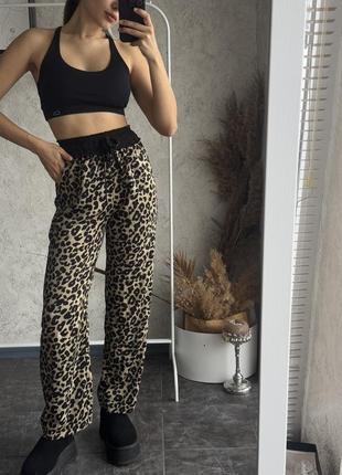Леопардовые легкие брюки высокая посадка