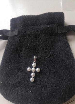 Серебряный крестик подвеска с натуральными жемчугом кулон серебряный крест4 фото