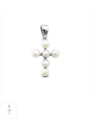 Серебряный крестик подвеска с натуральными жемчугом кулон серебряный крест2 фото