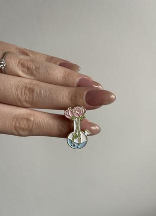 Пен значок металлический брошка колба с розами