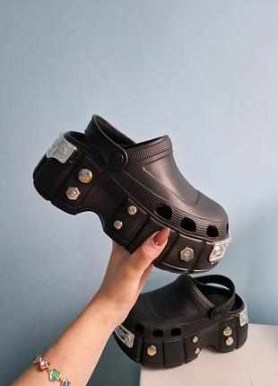 Кроксы сабо женские balenciaga черные с металлическими вставками