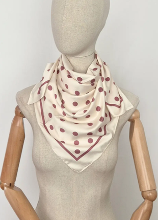 Хустка жіноча шовкова 75*75 см айворі горох кармін на голову шию