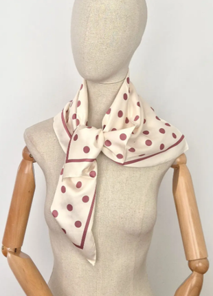 Хустка жіноча шовкова 75*75 см айворі горох кармін на голову шию