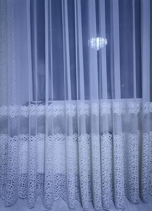 Молочний тюль з вишивкою, "scarlett"