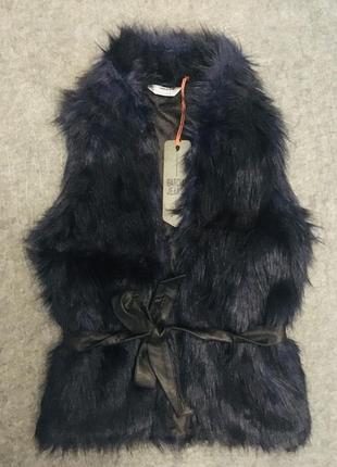 Меховая жилетка женская синий xs s m l искусственный мех нова