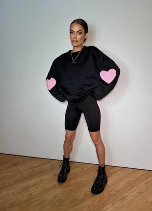 Свитшот оверсайз с сердцами, цвета🖤🤍🔥