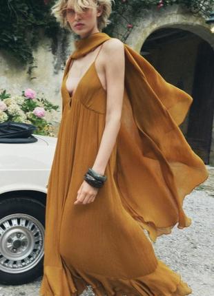 Платье новое на брительках  нарядное вечернее sleep dress с накидкой длинное макси zara