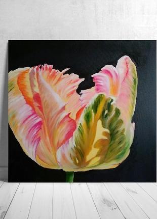 Интерьерная картина с тюльпаном маслом из диптиха "весенние краски "1 фото