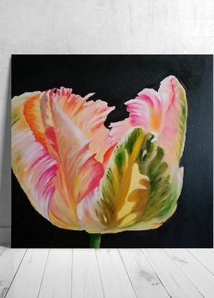 Интерьерная картина с тюльпаном маслом из диптиха "весенние краски "