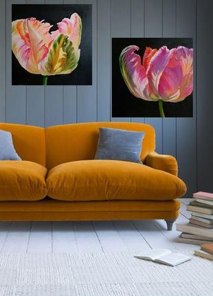 Интерьерная картина с тюльпаном маслом из диптиха "весенние краски "3 фото
