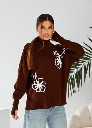 Свитер женский в стиле оверсайз фабричная вязка в цветах