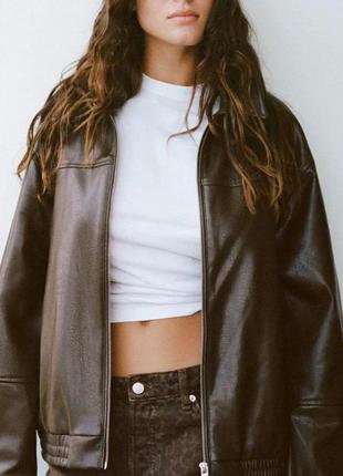 Кожаная куртка кожаная zara коричневые новая черная