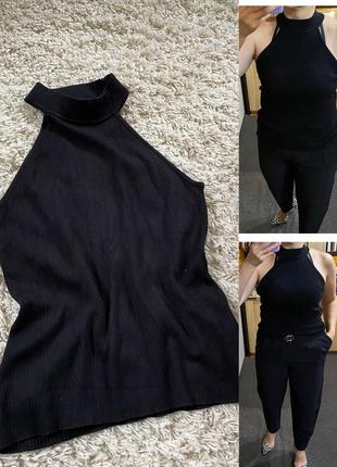 Базовый черный топ-майка в рубчик от гуss,p.l-xl