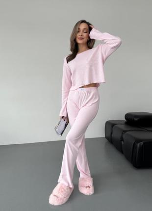 195 christel розовая пижама домашний комплект хлопок трикотаж высокая посадка